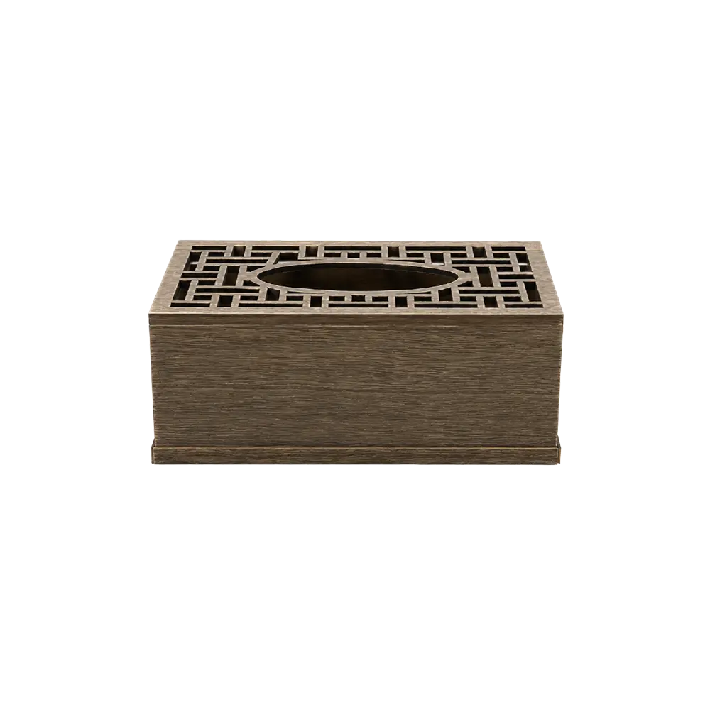 Wood-Look-Tissue-Box-Cover-Geometric-Cutout-Design-Standard-Size-Rectangular-Model-Dark-Brown Wood Look Tissue Box Cover Geometric Cutout Design Standard Size Rectangular Model Dark Brown