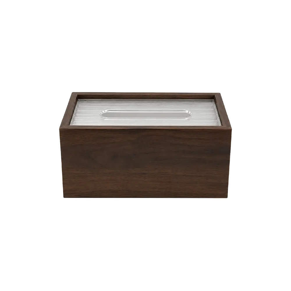 Wood-Look-Tissue-Box-Cover-Transparent-Ribbed-Top-Standard-Size-Rectangular-Model-Dark-Brown Wood Look Tissue Box Cover Transparent Ribbed Top Standard Size Rectangular Model Dark Brown