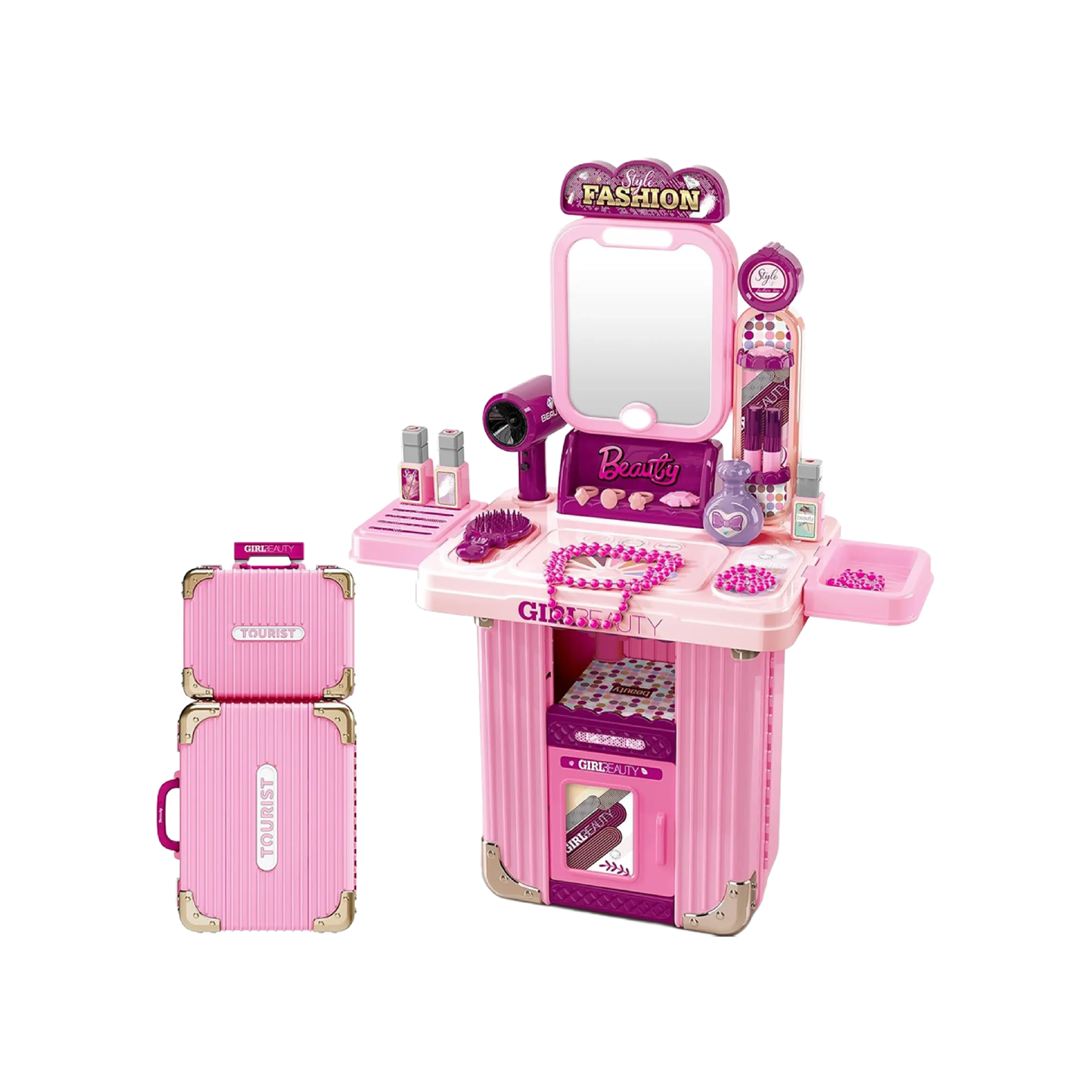 Xiong Cheng Kids 3 in 1 Beauty Vanity Play Set Pink with Mirror & Accessories Model 008