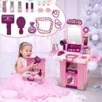 Xiong Cheng Kids 3 in 1 Beauty Vanity Play Set Pink with Mirror & Accessories Model 008