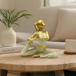 Yoga Lady Resin Figurine Modern Meditation Home Decor Gold & White1
