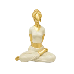 Yoga Lady Resin Sculpture Lotus Meditation Home Decor 12cm Gold & White
