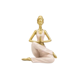 Yoga Lady Resin Sculpture Meditation Pose Home Decor 15cm Gold & Pearl Pink