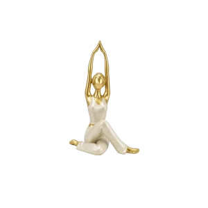 Yoga Lady Resin Sculpture Modern Stretch Pose Home Decor Gold & White