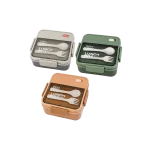 1000ml Lunch Box with Built In Spoon & Fork Storage Secure Locking Design Gray, Brown & Green