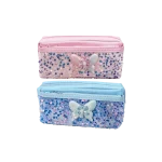 Double Zipper Sequin Pencil Case with Butterfly Detail