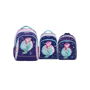 Exsport Junior Kids Backpack with Mermaid Design & Multiple Compartments Sizes SBEXBP2627321 Navy Pink & Mint