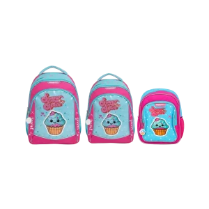 Exsport Junior Kids Backpack with Sugar & Spice Cupcake Design & Multiple Compartments SBEXBP2627311 Turquoise & Pink