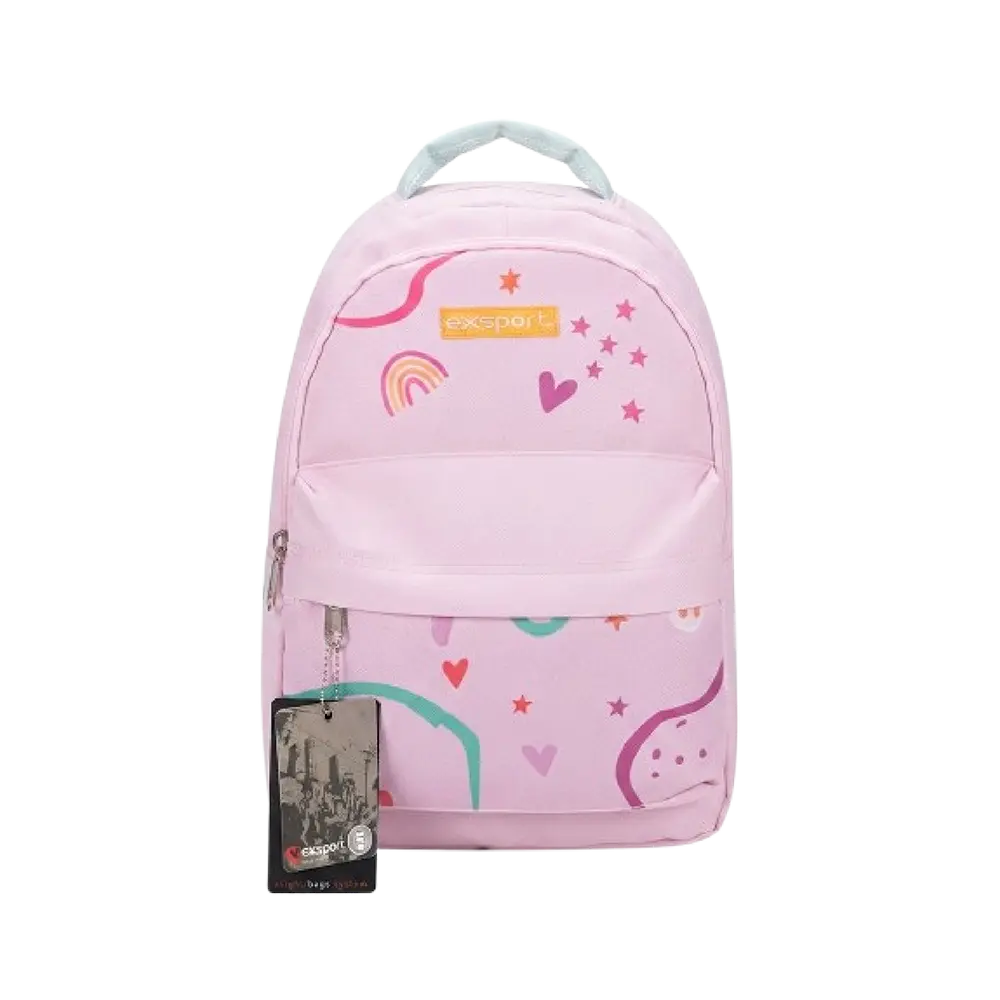 Exsport Kids Backpack with Rainbow & Heart Print WIth Multiple Zippered Compartments Large SBEXBP2627566 Light Pink