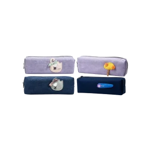 Fabric Pencil Case with Single Zipper Closure & Embroidered Patch Design