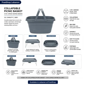 Hobby Life Collapsible Picnic Basket – 3 in 1 Space Saving 21L1