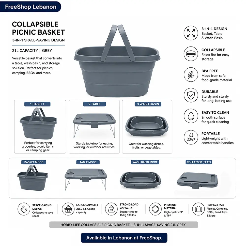 Hobby Life Collapsible Picnic Basket – 3 in 1 Space Saving 21L1