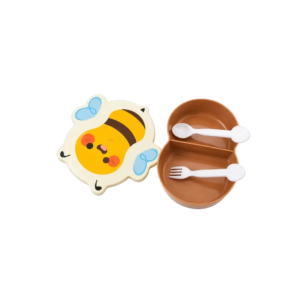 Kids-Bee-Shaped-Lunch-Box-with-2-Compartments-&-Spoon-and-Fork---Cute-Cartoon-Design-Offwhite,-Beige-&-Brown1 Kids Bee Shaped Lunch Box with 2 Compartments & Spoon and Fork Cute Cartoon Design Offwhite, Beige & Brown1