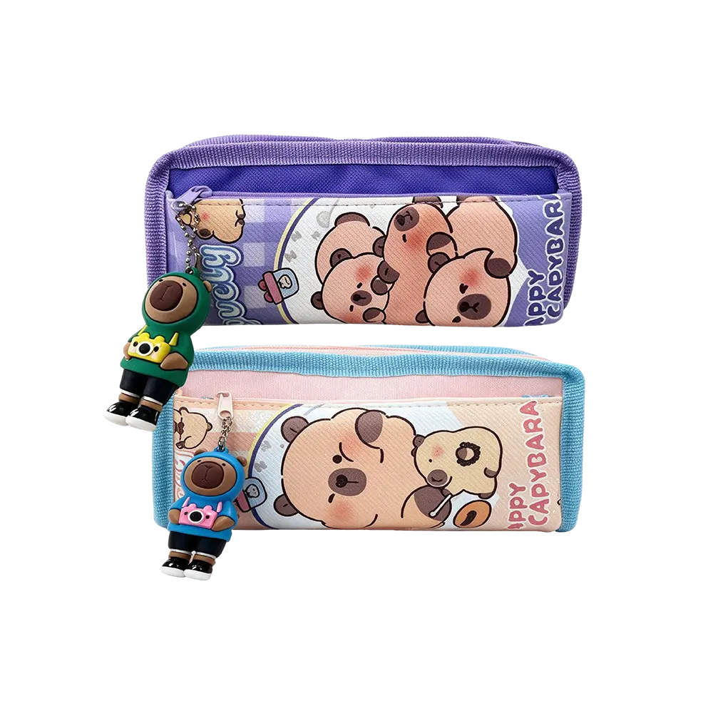 Multi-Compartment-Pencil-Case-with-Bear-Design-&-Character-Charm Multi Compartment Pencil Case with Bear Design & Character Charm