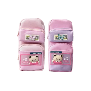 Multi Compartment Pencil Case with Cute Bear & Butterfly Design