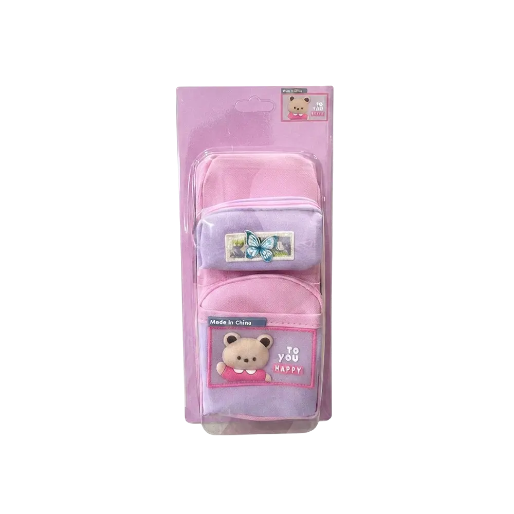 Multi Compartment Pencil Case with Cute Bear & Butterfly Design1