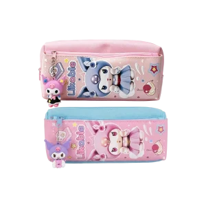 Multi Compartment Pencil Case with Cute Character Print & Hanging Charm
