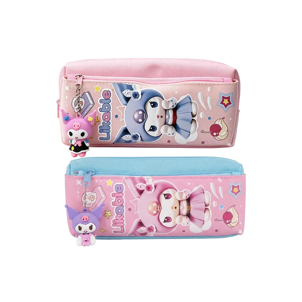 Multi-Compartment-Pencil-Case-with-Cute-Character-Print-&-Hanging-Charm Multi Compartment Pencil Case with Cute Character Print & Hanging Charm