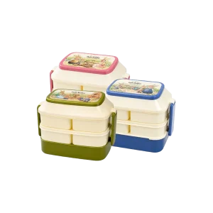 Peter Rabbit Double Layer Lunch Box with 4 Compartments Stackable Design Pink , Blue & Green