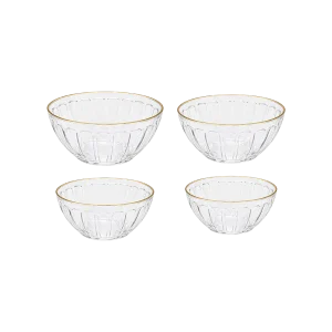 Plexi Round Fruit Bowl – Ribbed Design with Gold Rim