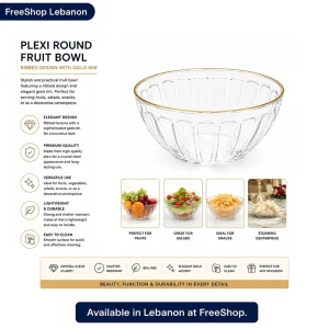 Plexi Round Fruit Bowl – Ribbed Design with Gold Rim1