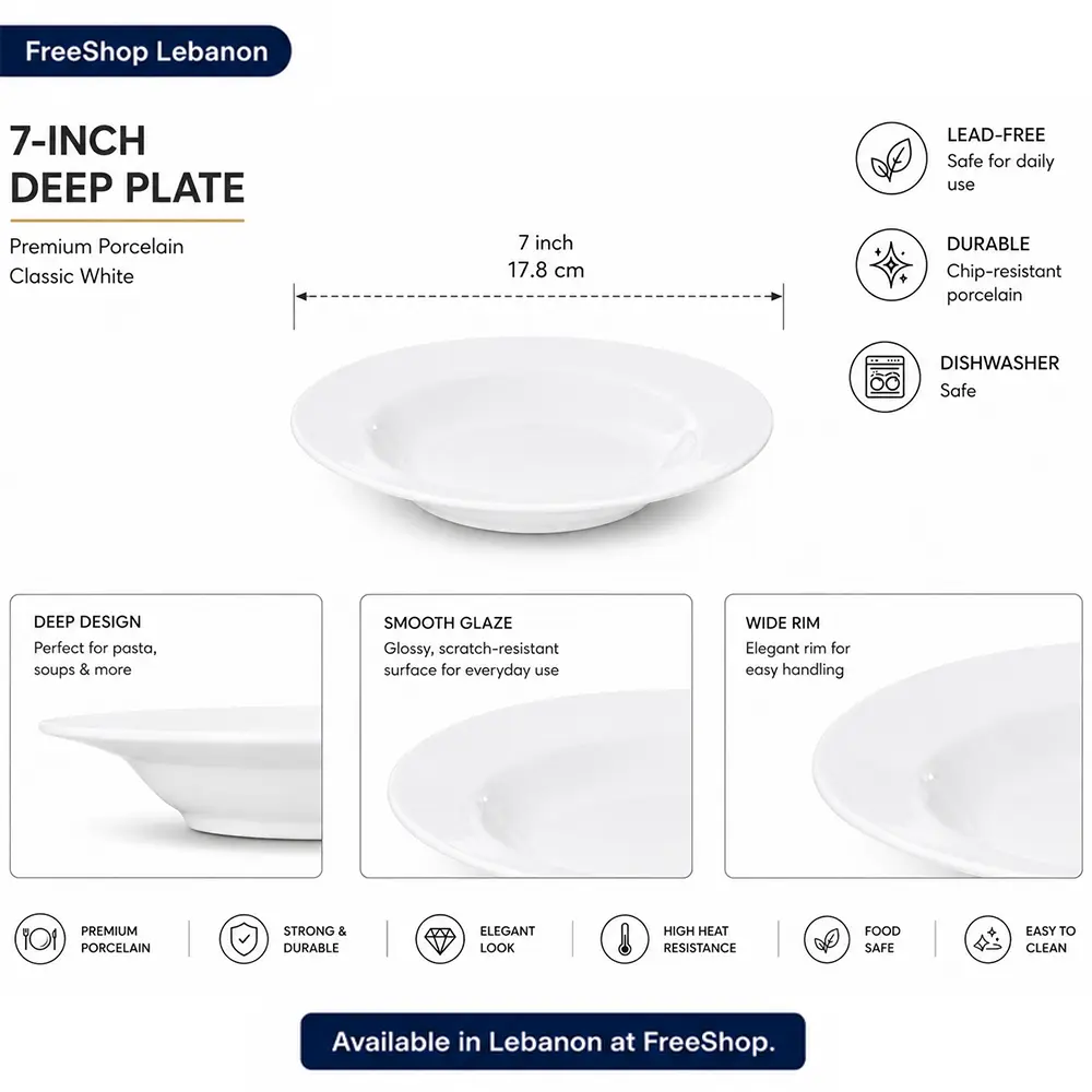 Porcelain Deep Plate – Classic White 7 Inch