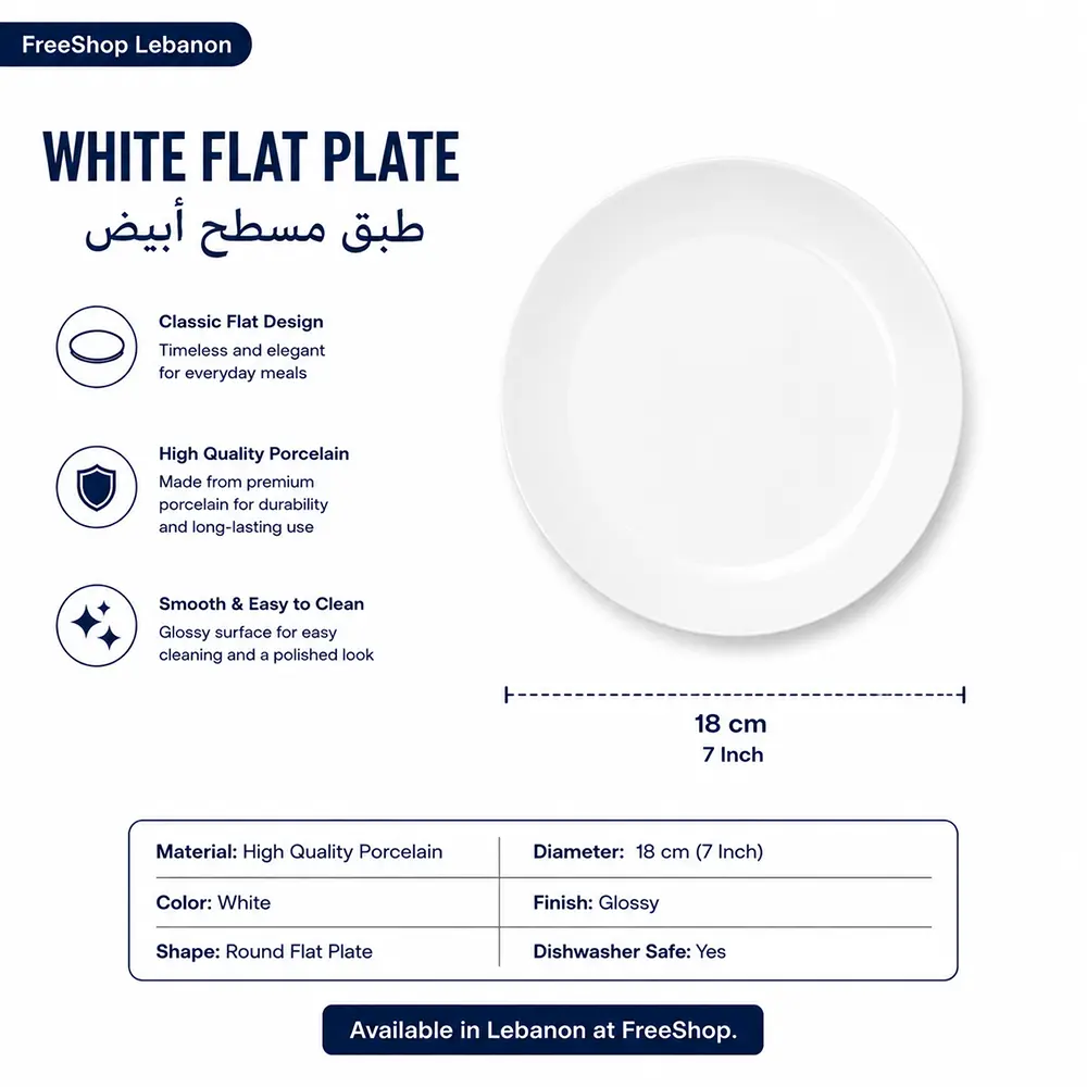 Porcelain Flat Plate – Classic White 7 Inch
