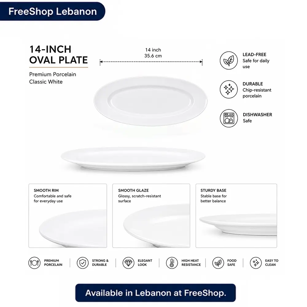 Porcelain Oval Serving Plate – Classic White 14 Inch