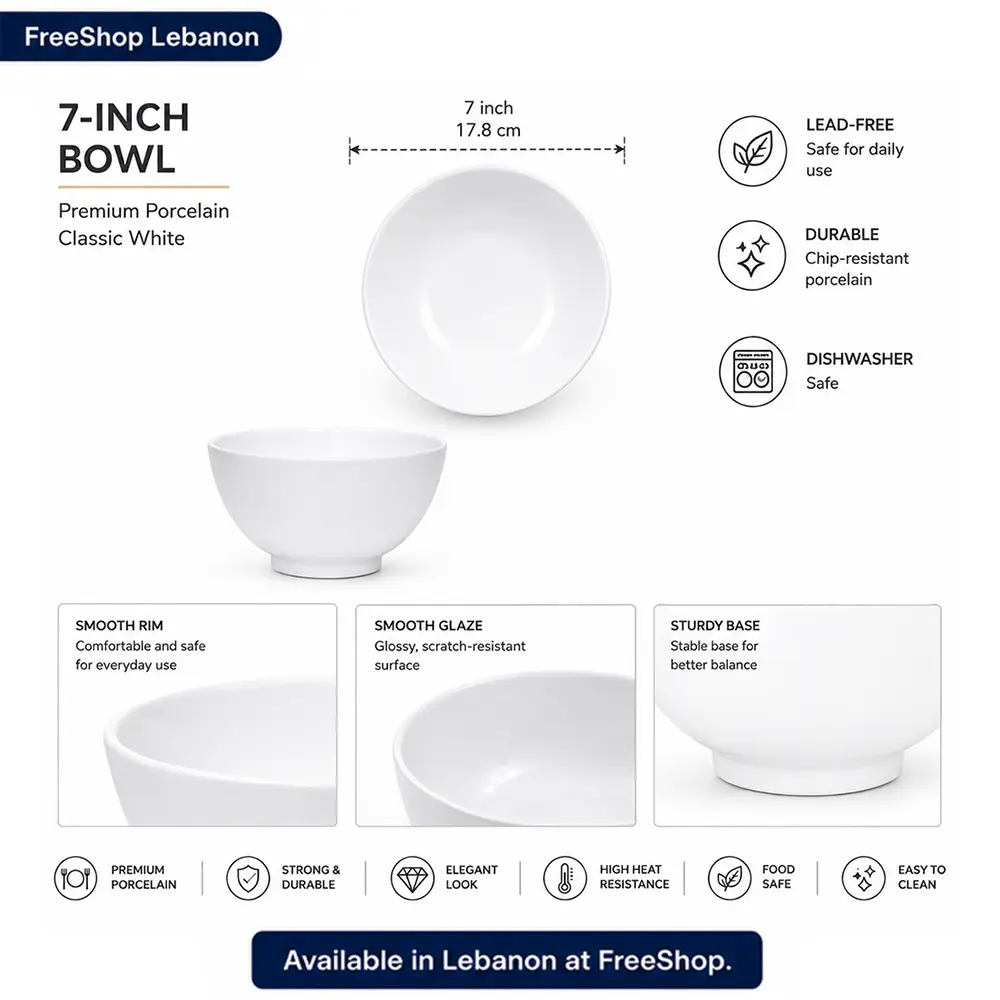 Porcelain Serving Bowl – Classic White 7 Inch