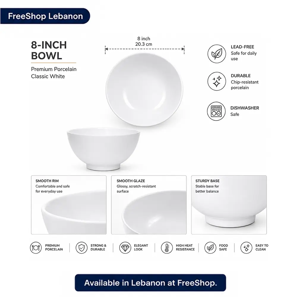 Porcelain Serving Bowl – Classic White 8 Inch