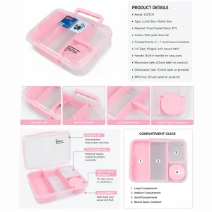 SQTCH Large Multi Compartment Lunch Box Removable Food Inserts Pink1