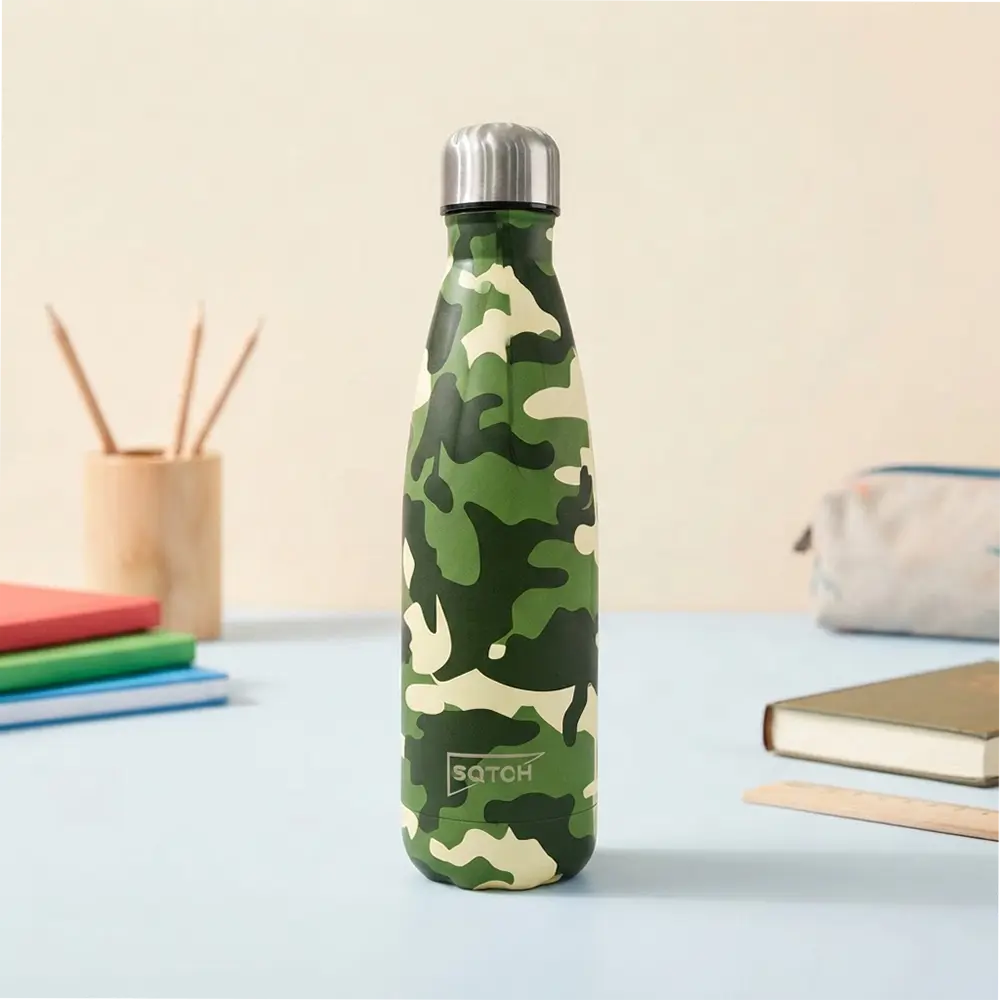 SQTCH Stainless Steel Water Bottle – Camouflage Design & Screw Cap – 500ml – SK10157 – Green Camo1