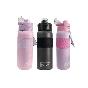 SQTCH Stainless Steel Water Bottle – Push Lock Lid & Textured Grip – 900ml – SK10548