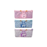 Sequin Pencil Case with Decorative Letter B & Heart Zipper