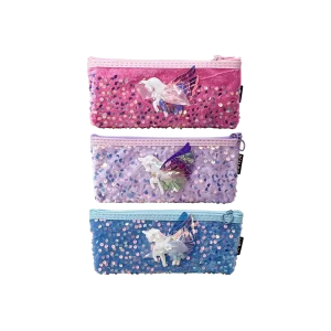 Sequin Pencil Case with Unicorn Appliqué & Zipper Closure