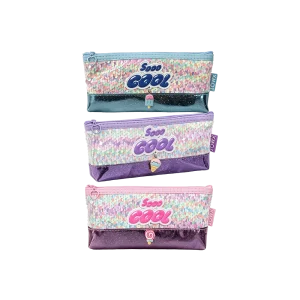 Single Zipper Sequin Pencil Case with “Soo Cool” Design