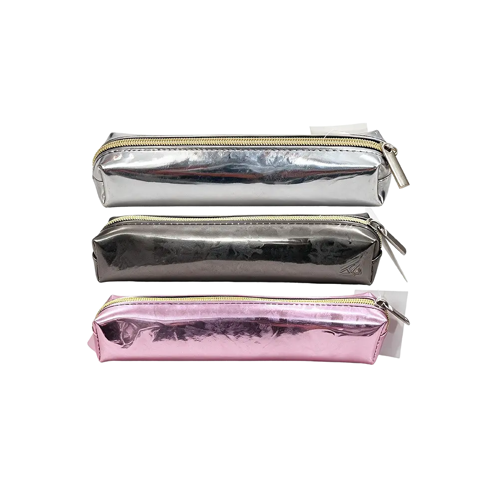 Slim Metallic Pencil Case with Single Zipper Closure